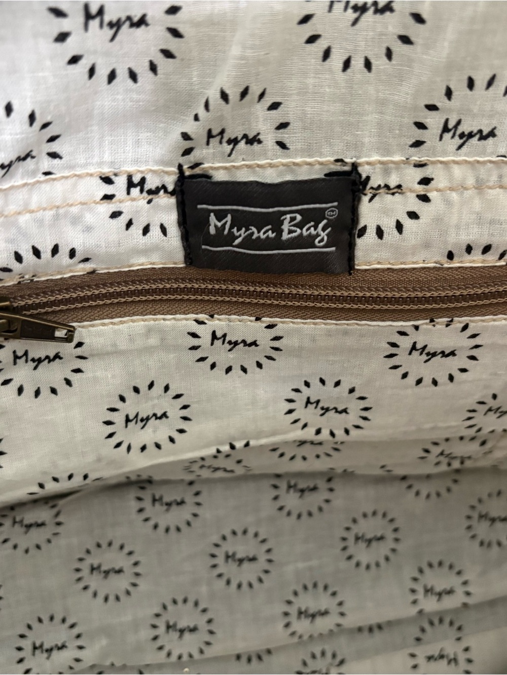 Myra Bag Beige Tote with Black Logo Print - Picture 4 of 8